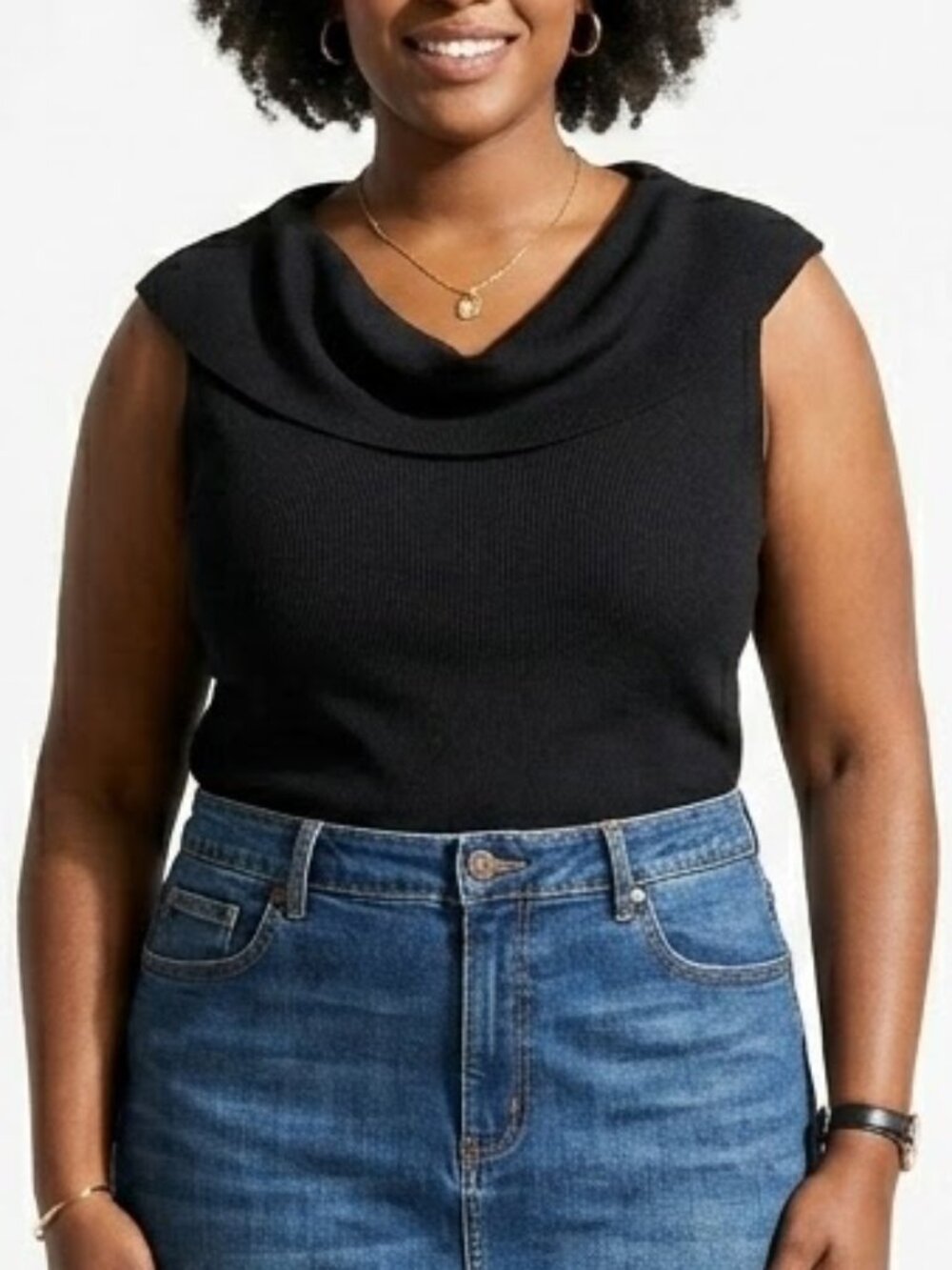Joseph A Whimsigoth Ribbed Knit Draped Cowl Boatneck Sleeveless Top Charcoal XL